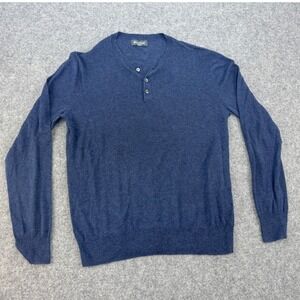 Bonobos Mens Slim Fit Blue Cotton Linen Blend Henley Sweater Medium